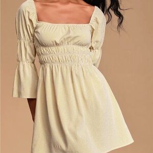 Lulu's Yellow Gingham Long Sleeve Dress